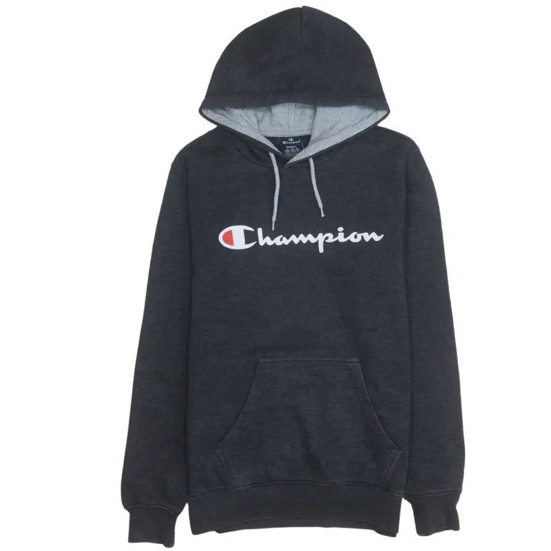 Champion Dark Charcoal Hoodie Men’s Small Printed Script Logo Front Pocket Pullover Sweatshirt sold by Vintage Club