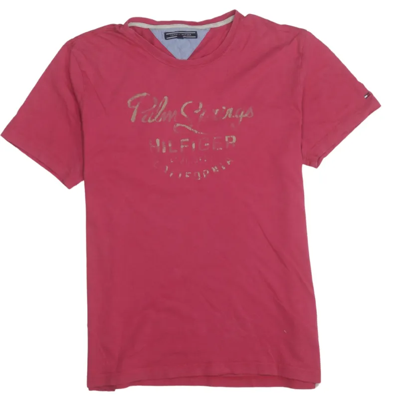 Tommy Hilfiger Faded Red T Shirt Women's Large Printed Palm Springs Logo Casual Top made by Tommy Hilfiger