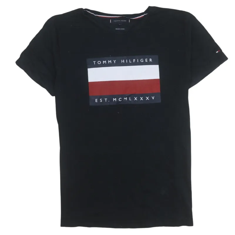 Tommy Hilfiger Black T-Shirt Women’s Medium Printed Flag Logo Short Sleeve Tee Top made by Tommy Hilfiger