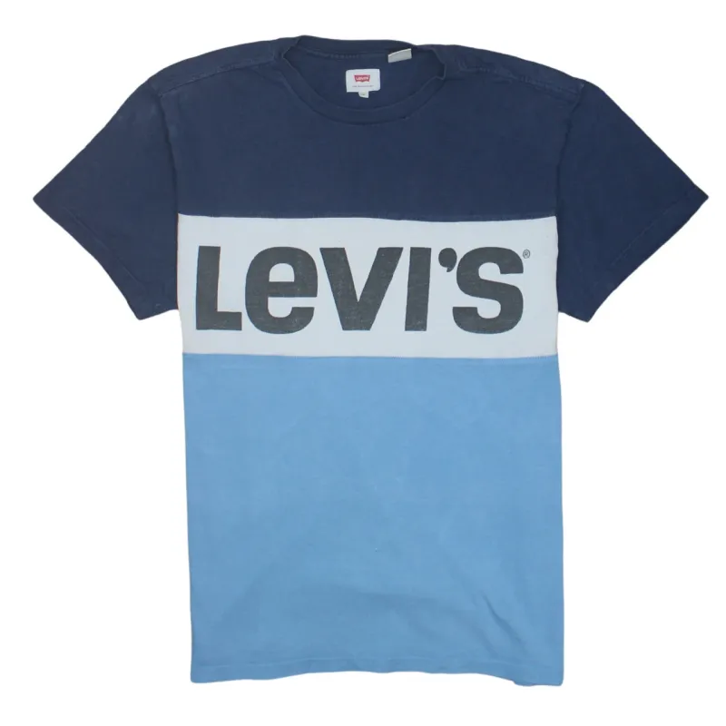 Levi's Navy Blue Colour Block T Shirt Men's Medium Large Logo Printed Chest Tee sold by Vintage Club