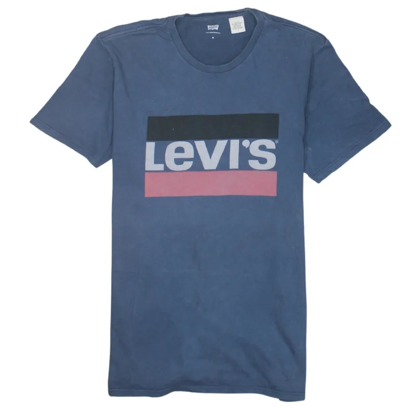 Levi's Navy Blue T Shirt Women's Medium Printed Box Logo Crewneck Casual Top made by Vintage Club