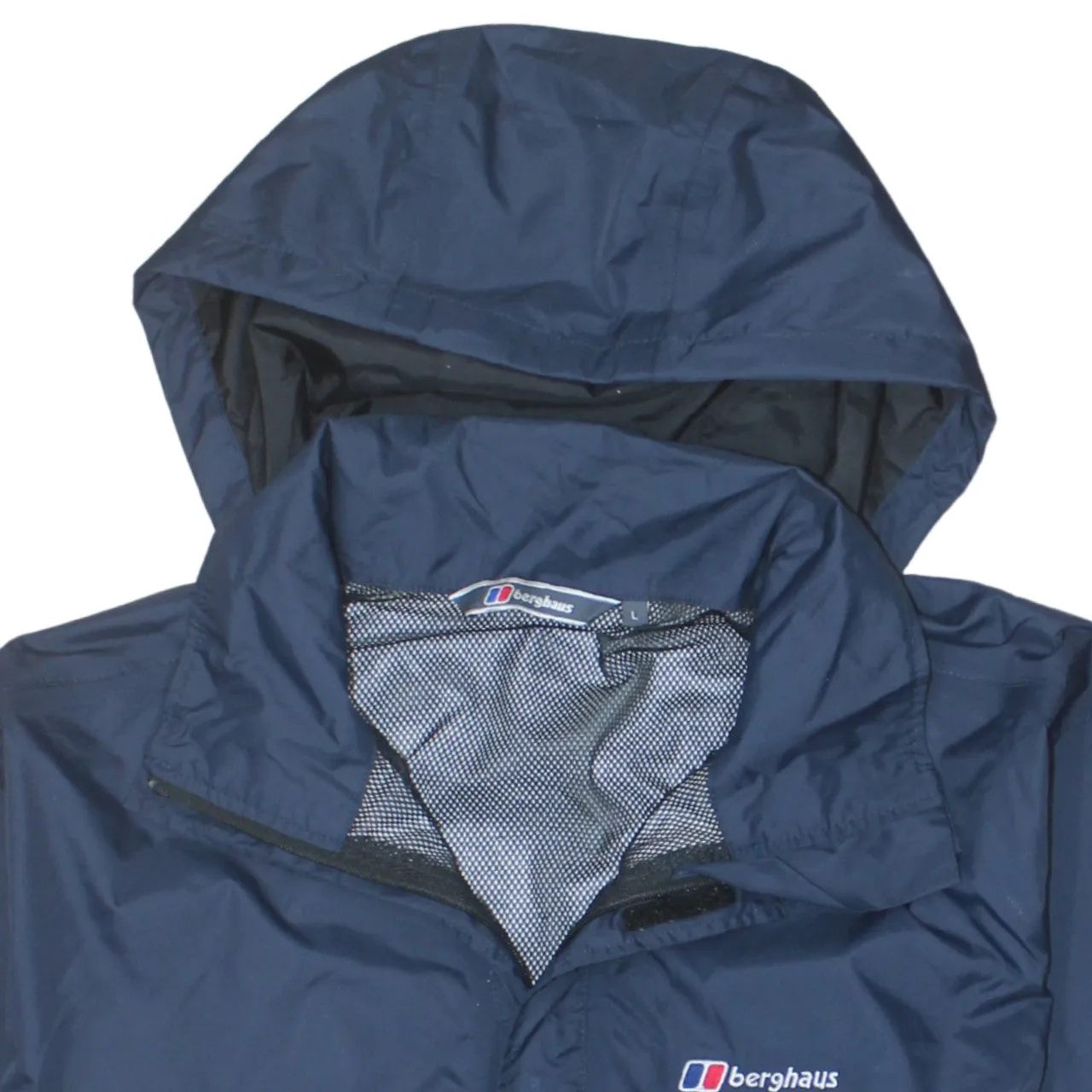 Berghaus Navy Blue Windbreaker Jacket Women's Large Packable Hood Zip Pockets Embroidered Logo Outerwear sold by Vintage Club product image thumbnail 3
