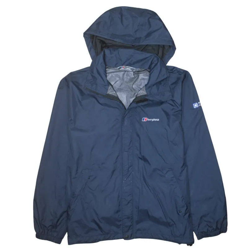 Berghaus Navy Blue Windbreaker Jacket Women's Large Packable Hood Zip Pockets Embroidered Logo Outerwear sold by Vintage Club
