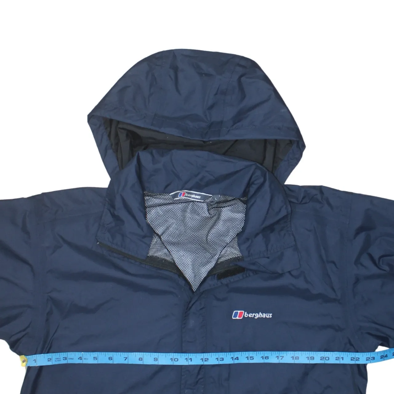Berghaus Navy Blue Windbreaker Jacket Women's Large Packable Hood Zip Pockets Embroidered Logo Outerwear sold by Vintage Club product image thumbnail 5