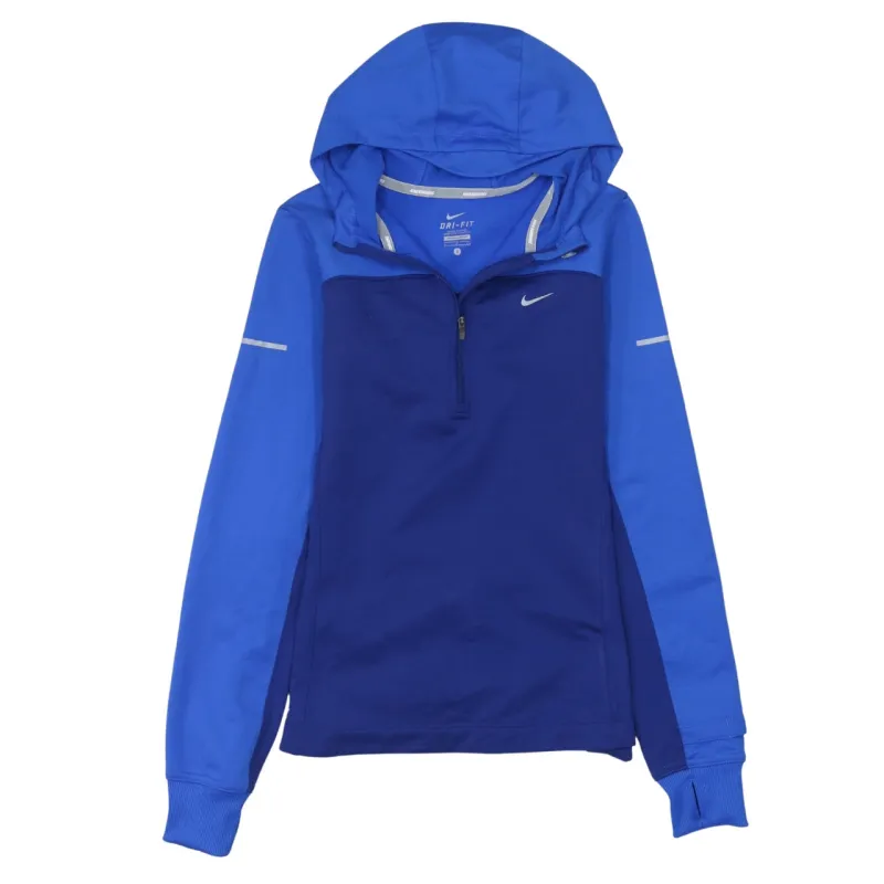 Nike Blue Dri-Fit Hoodie Women's Small Half Zip Reflective Running Top Sweatshirt sold by Vintage Club