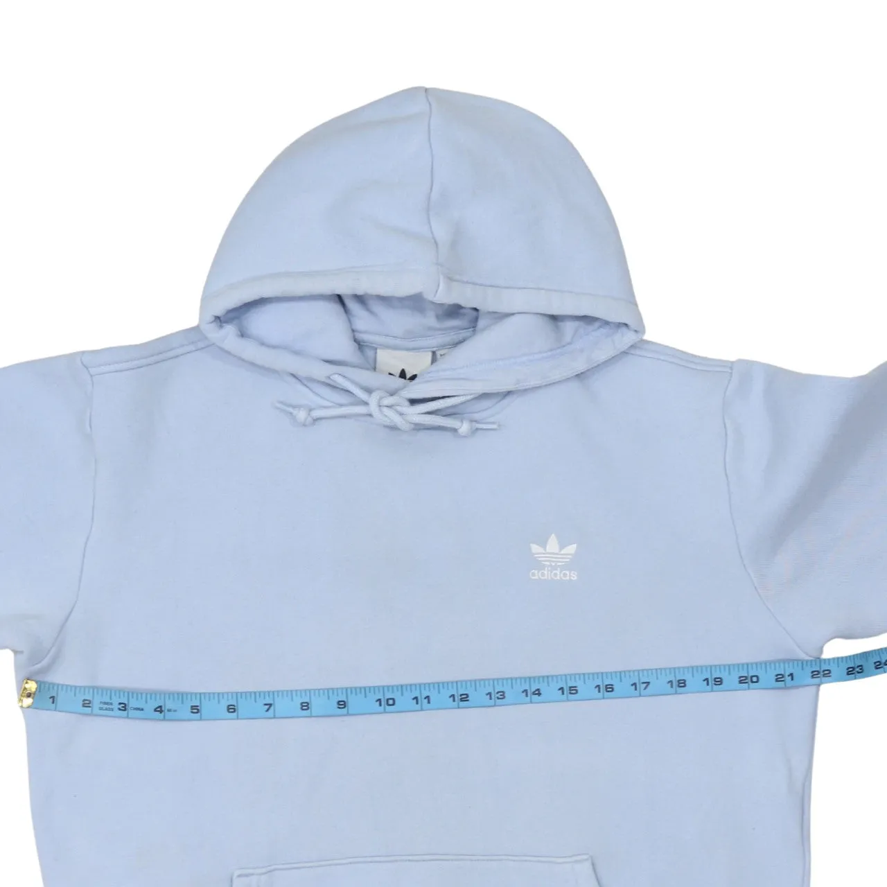 Adidas Light Blue Hoodie Men's XSmall Embroidered Trefoil Logo Front Pocket Pullover Sweatshirt sold by Vintage Club product image thumbnail 5