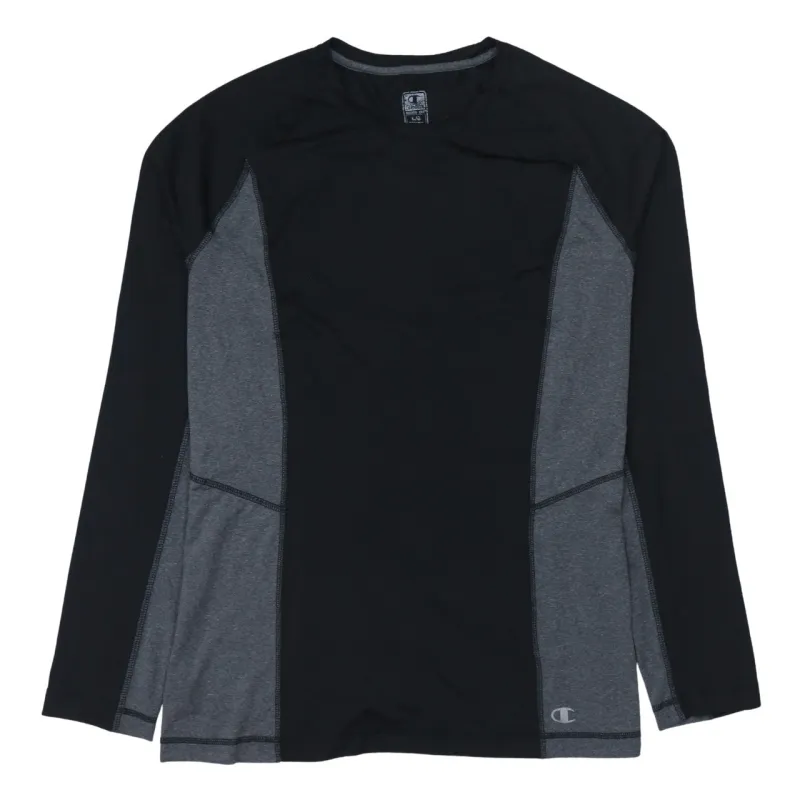 Champion Black Grey Long Sleeve Top Women’s Large Printed Logo Athletic Base Layer T Shirt sold by Vintage Club