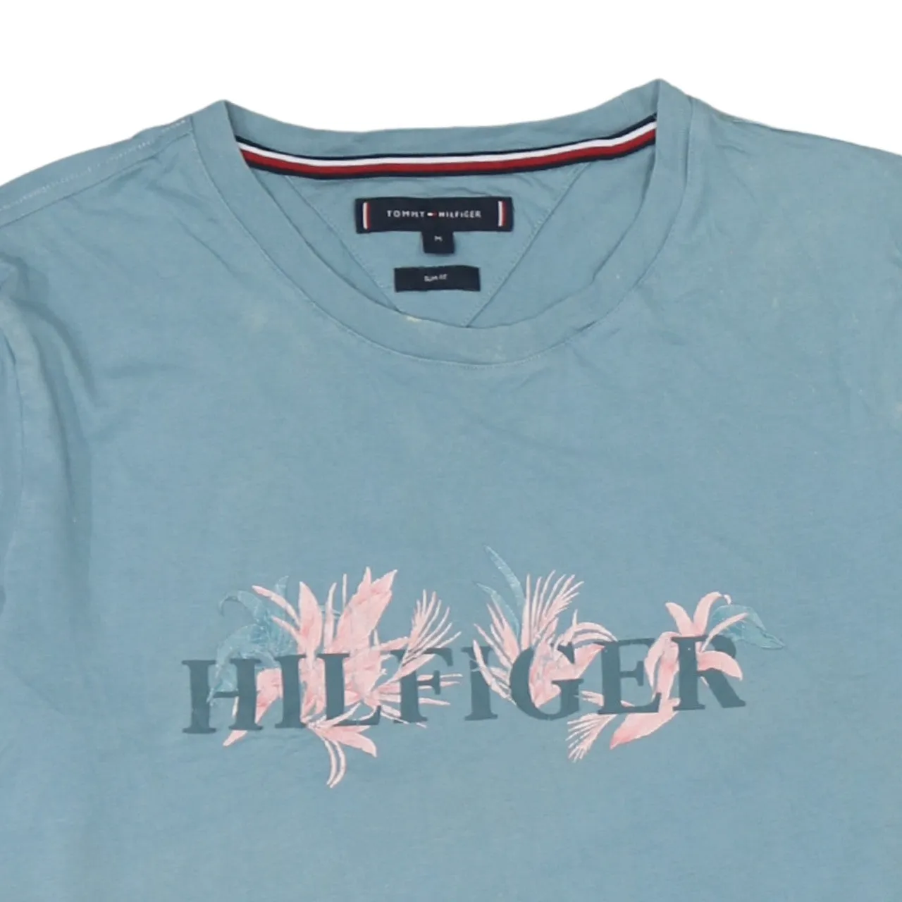 Tommy Hilfiger Light Blue T Shirt Women’s Medium Printed Hilfiger Logo Short Sleeve Tee sold by Vintage Club product image thumbnail 3
