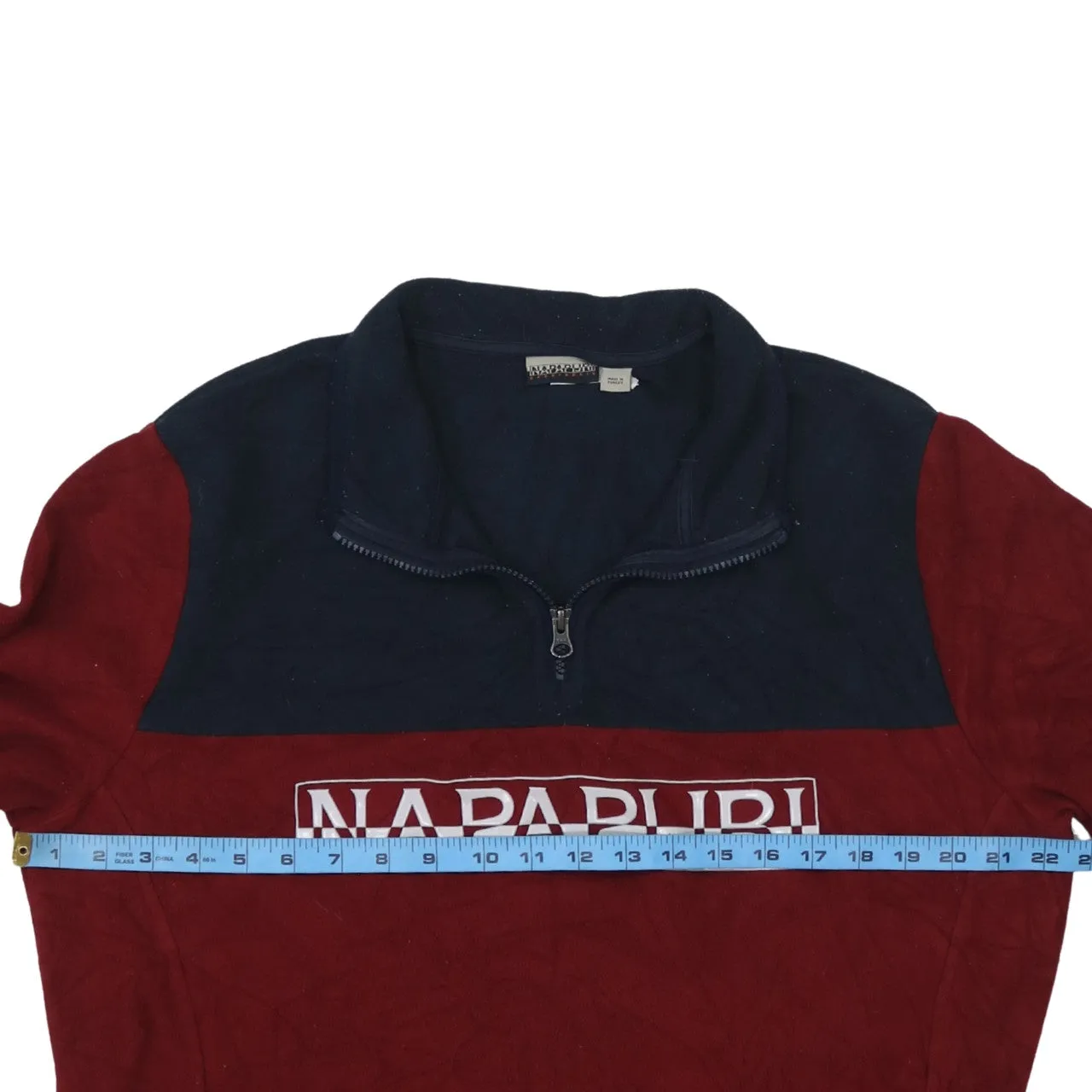 Napapijri Navy Burgundy Fleece Jumper Women’s XLarge Half Zip Big Logo Pullover Sweatshirt sold by Vintage Club product image thumbnail 5