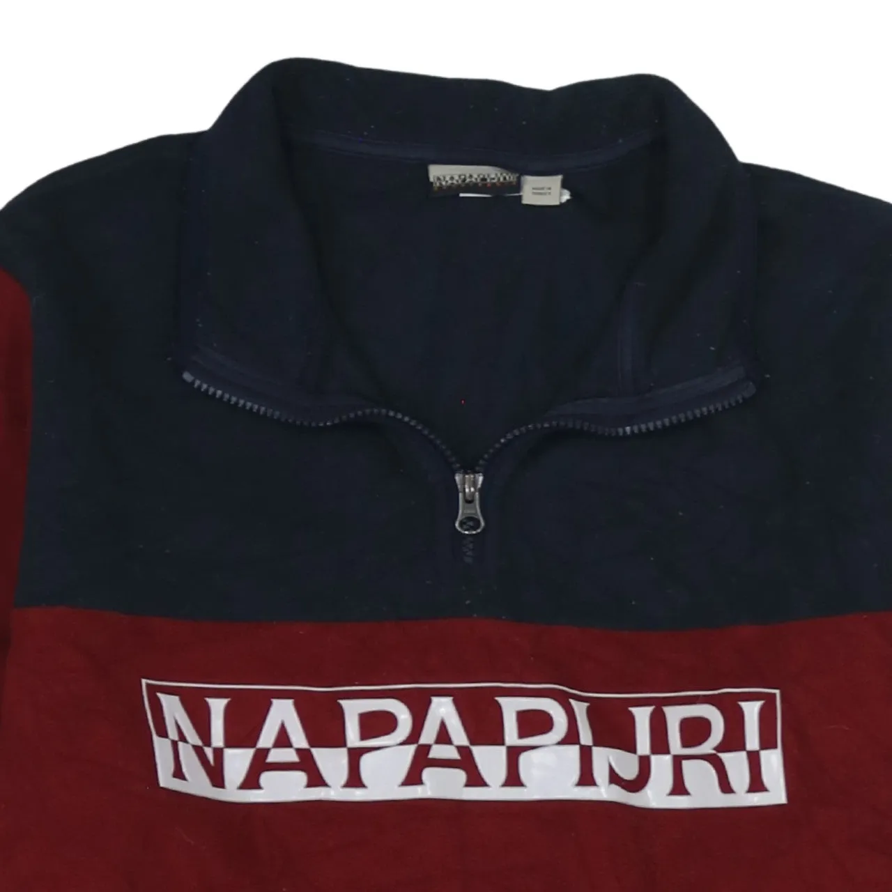 Napapijri Navy Burgundy Fleece Jumper Women’s XLarge Half Zip Big Logo Pullover Sweatshirt sold by Vintage Club product image thumbnail 3