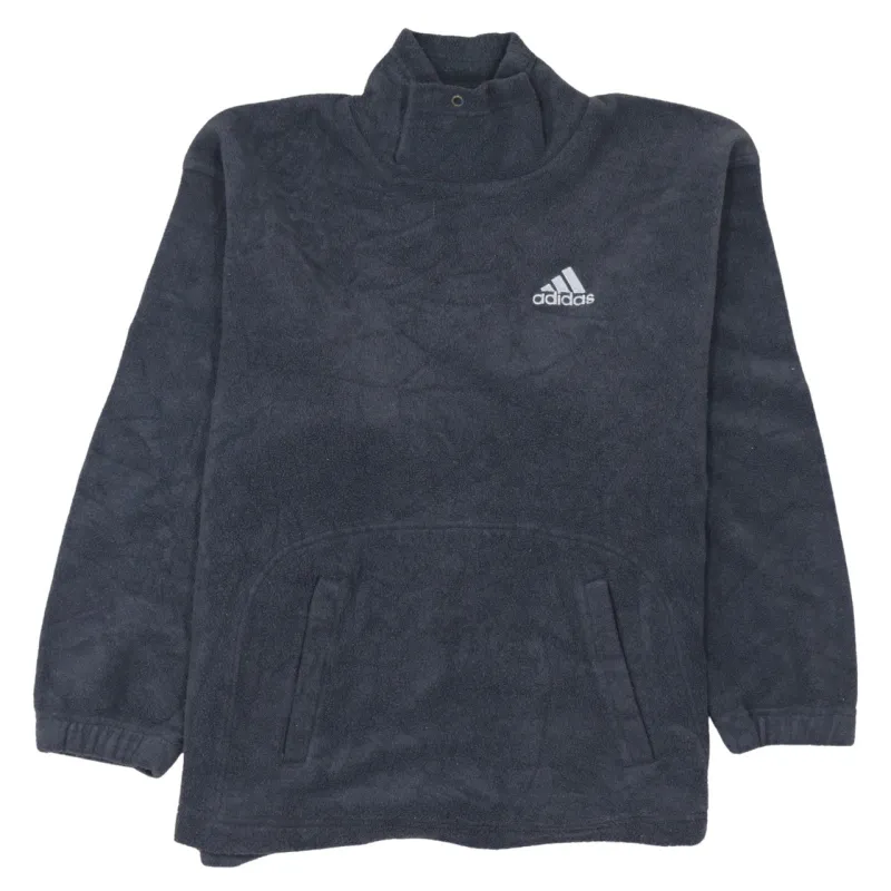 Adidas Dark Grey Fleece Jumper Men’s Small Embroidered Chest Logo Funnel Neck Pullover Sweatshirt made by Adidas
