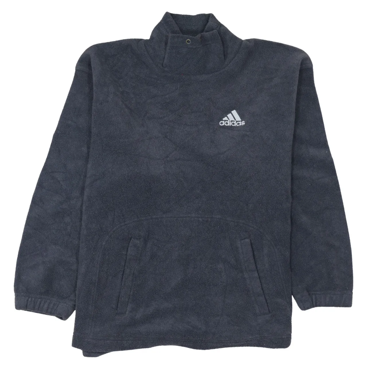 Adidas Dark Grey Fleece Jumper Men’s Small Embroidered Chest Logo Funnel Neck Pullover Sweatshirt sold by Vintage Club