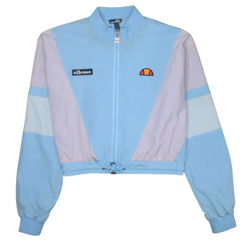 Ellesse Light Blue Colour Block Windbreaker Jacket Women’s Large Embroidered Logos Drawcord Hem Track Top made by Ellesse
