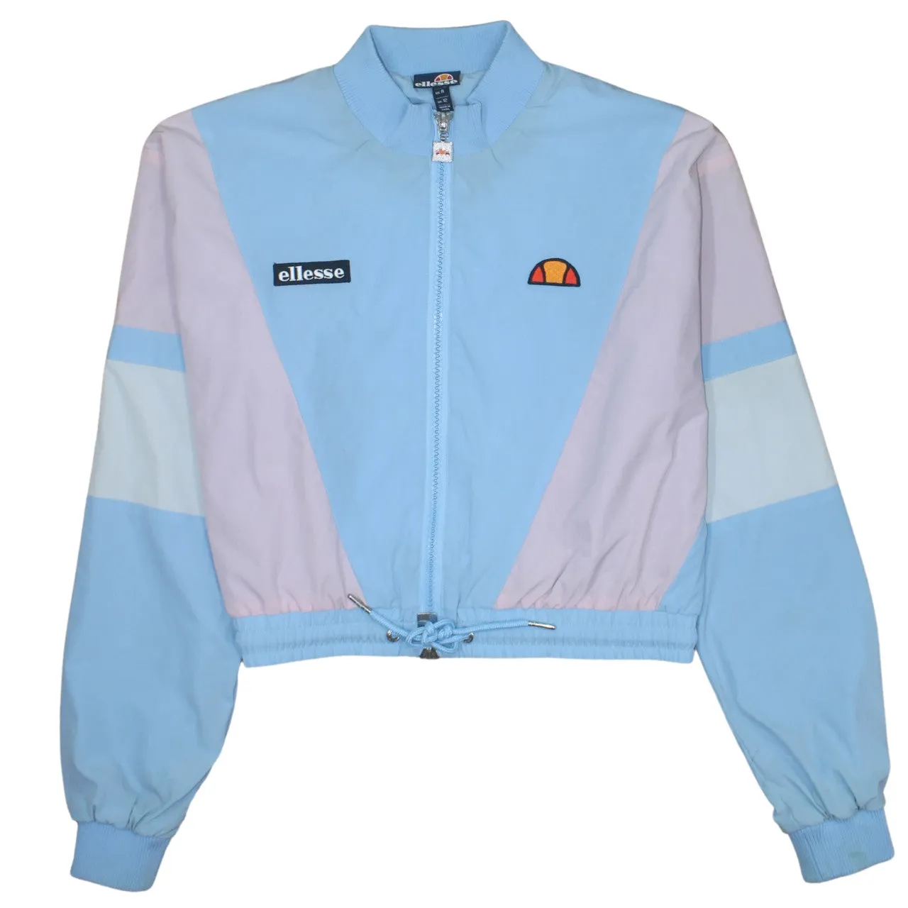 Ellesse Light Blue Colour Block Windbreaker Jacket Women’s Large Embroidered Logos Drawcord Hem Track Top sold by Vintage Club