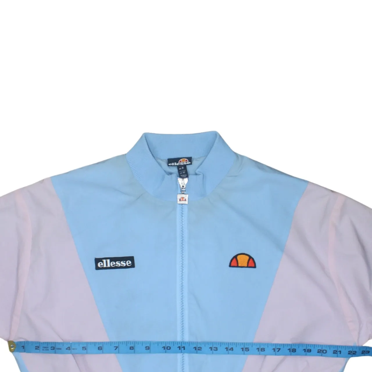 Ellesse Light Blue Colour Block Windbreaker Jacket Women’s Large Embroidered Logos Drawcord Hem Track Top sold by Vintage Club product image thumbnail 5