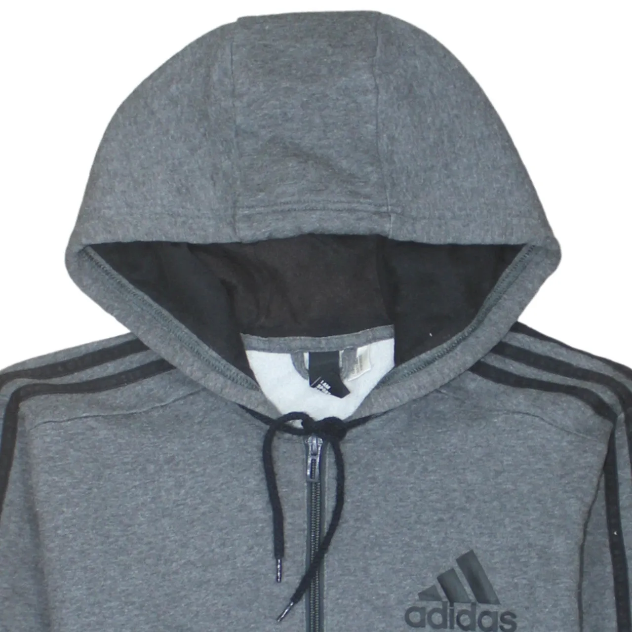 Adidas Dark Grey Hoodie Men's Small Full Zip Three Stripe Sleeves Printed Logo Sweatshirt sold by Vintage Club product image thumbnail 3