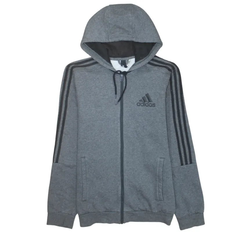Adidas Dark Grey Hoodie Men's Small Full Zip Three Stripe Sleeves Printed Logo Sweatshirt sold by Vintage Club