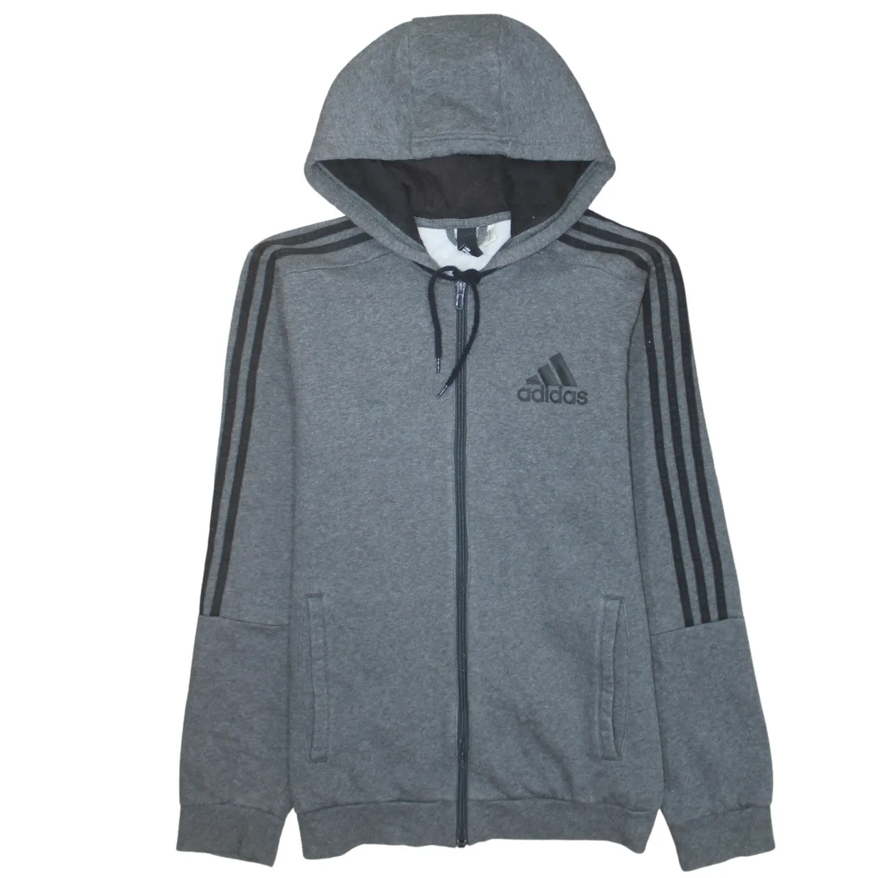 Adidas Dark Grey Hoodie Men's Small Full Zip Three Stripe Sleeves Printed Logo Sweatshirt sold by Vintage Club