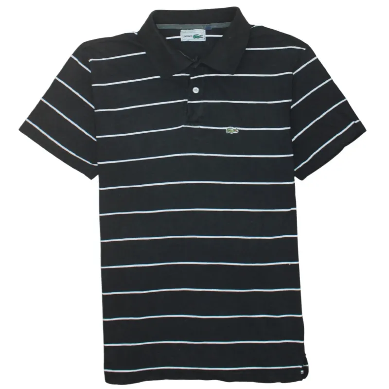 Lacoste Black Stripe Polo Shirt Women's XXLarge Embroidered Croc Logo Short Sleeve Top sold by Vintage Club