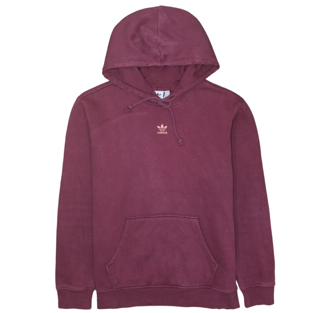 Adidas Burgundy Red Hoodie Women’s Large Embroidered Trefoil Logo Front Pocket Pullover Sweatshirt sold by Vintage Club