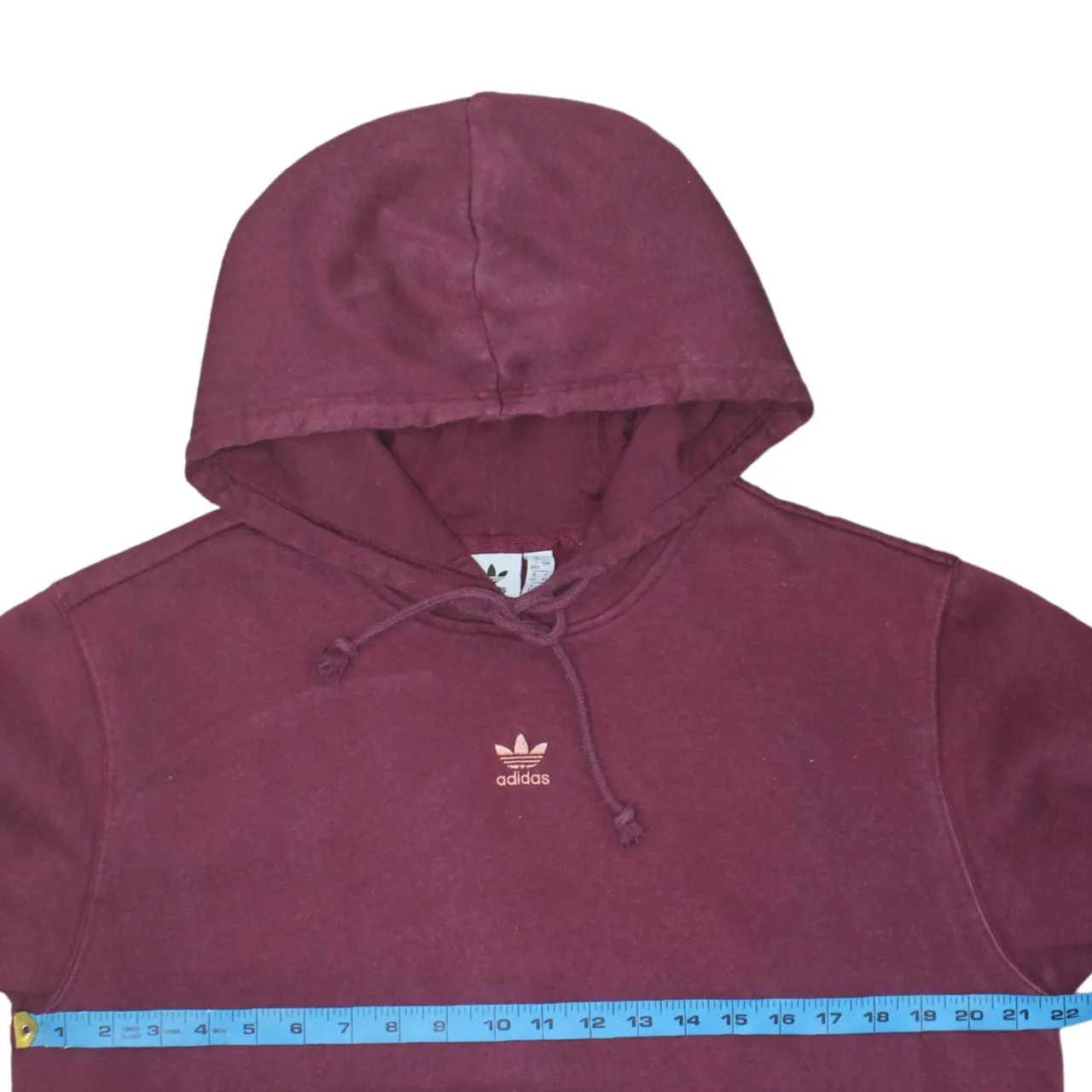 Adidas Burgundy Red Hoodie Women’s Large Embroidered Trefoil Logo Front Pocket Pullover Sweatshirt sold by Vintage Club product image thumbnail 5