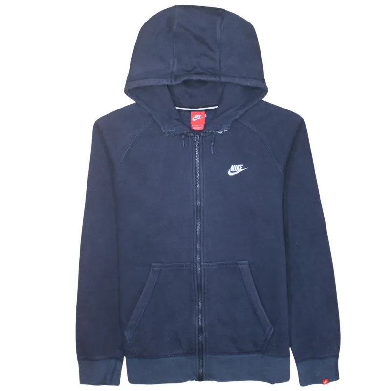 Nike Navy Blue Full Zip Hoodie Women's Large Embroidered Swoosh Split Pocket Fleece Top sold by Vintage Club