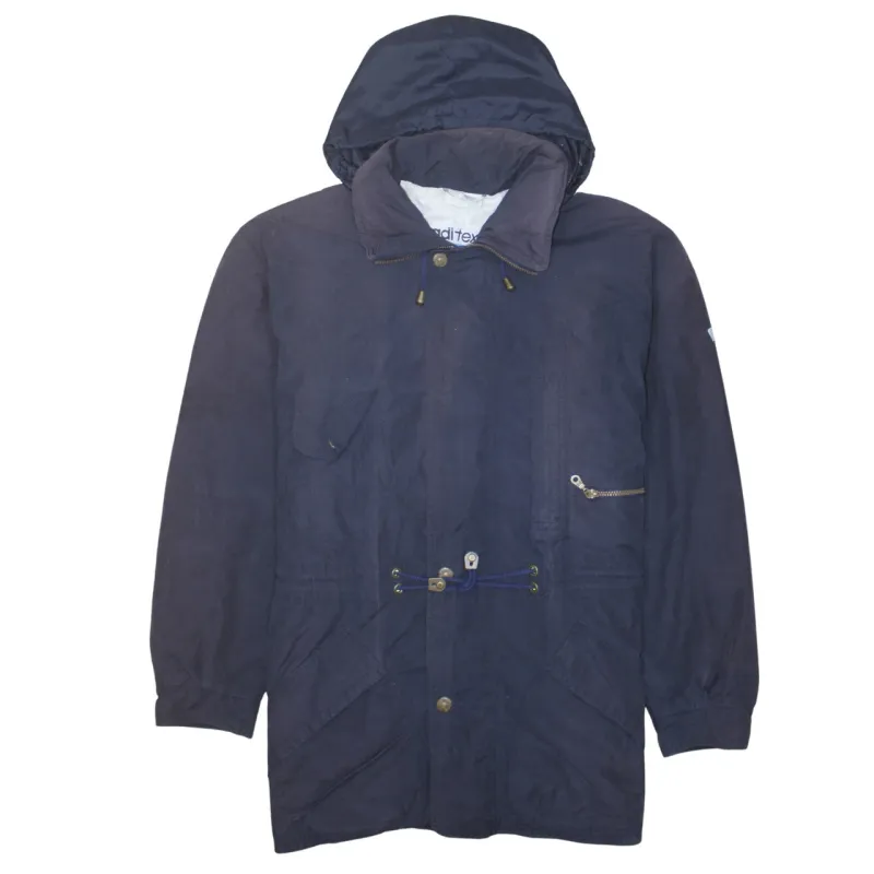 Adidas Navy Blue Hooded Jacket Men's XLarge Drawstring Waist Zip Pocket Parka Coat made by Adidas