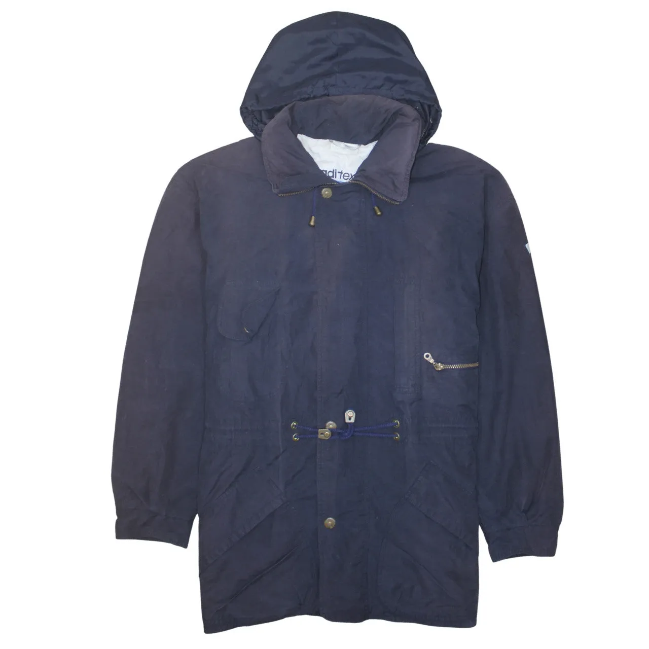 Adidas Navy Blue Hooded Jacket Men's XLarge Drawstring Waist Zip Pocket Parka Coat sold by Vintage Club