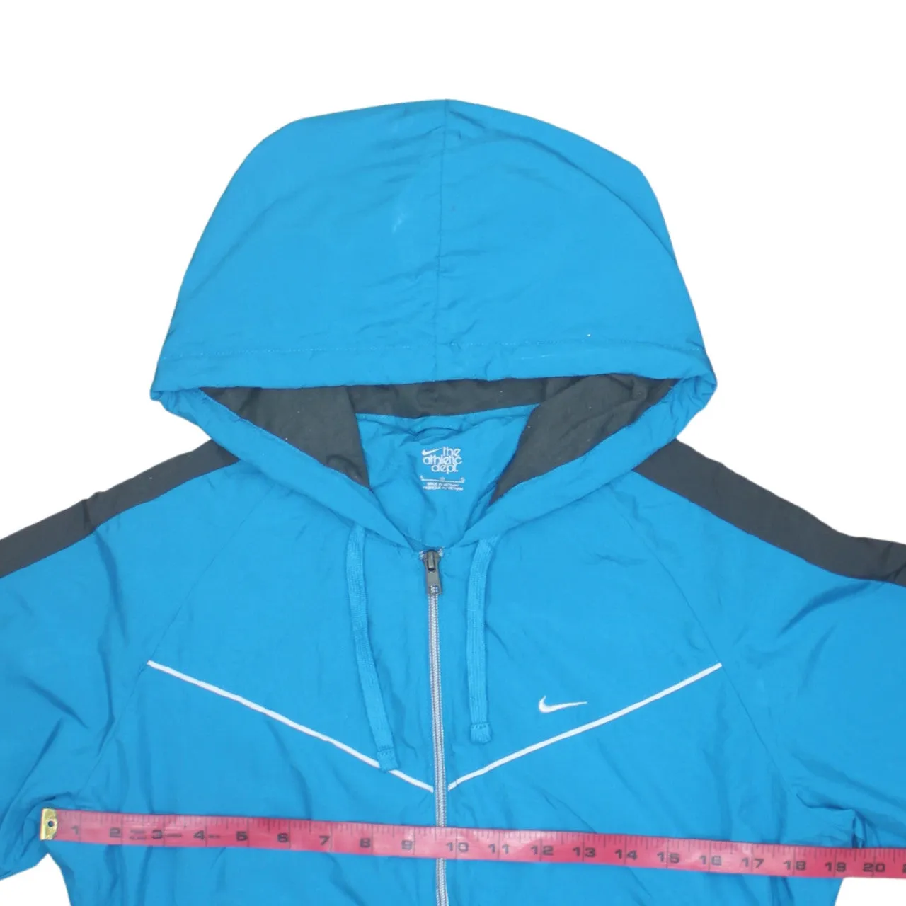 Nike Blue Full Zip Hoodie Women’s Large Embroidered Swoosh Drawstring Hood Windbreaker Jacket sold by Vintage Club product image thumbnail 5