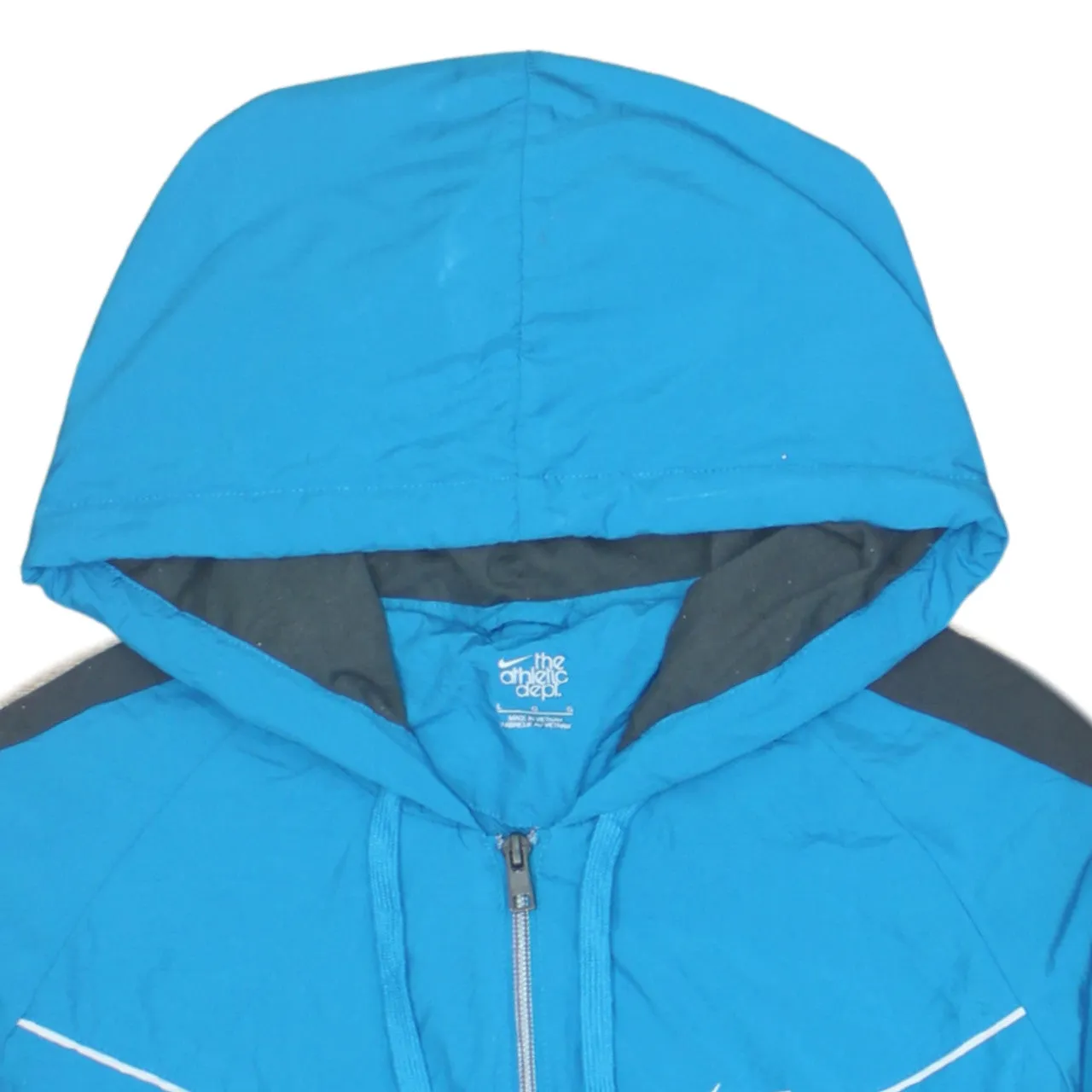 Nike Blue Full Zip Hoodie Women’s Large Embroidered Swoosh Drawstring Hood Windbreaker Jacket sold by Vintage Club product image thumbnail 3