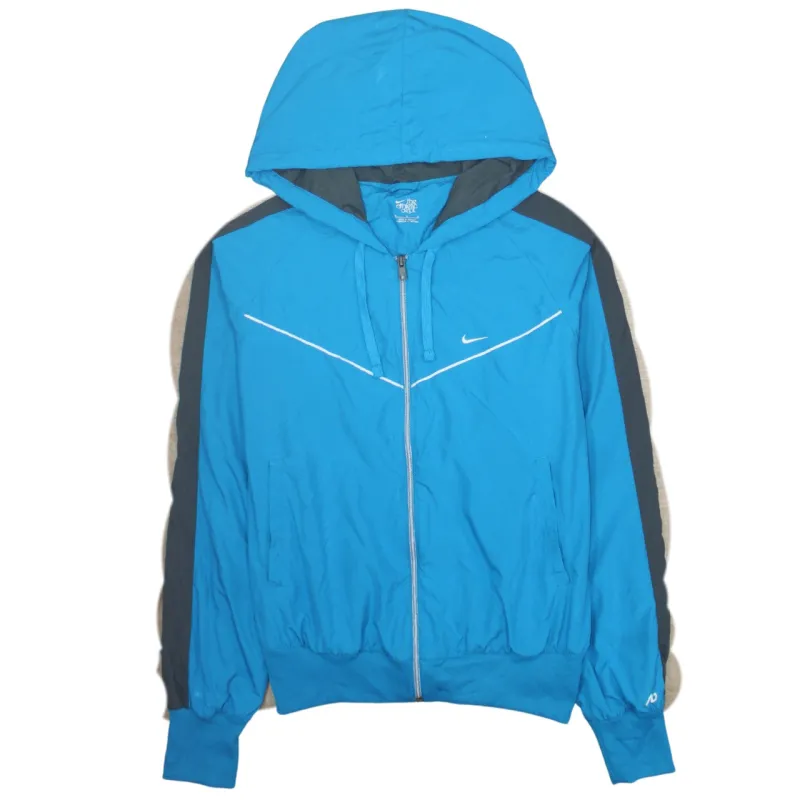 Nike Blue Full Zip Hoodie Women’s Large Embroidered Swoosh Drawstring Hood Windbreaker Jacket made by Nike