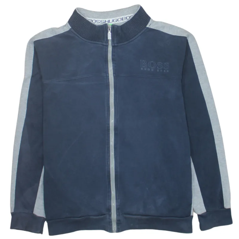 Hugo Boss Navy Blue Zip Sweatshirt Men's Large Embroidered Logo Grey Panel Track Top sold by Vintage Club