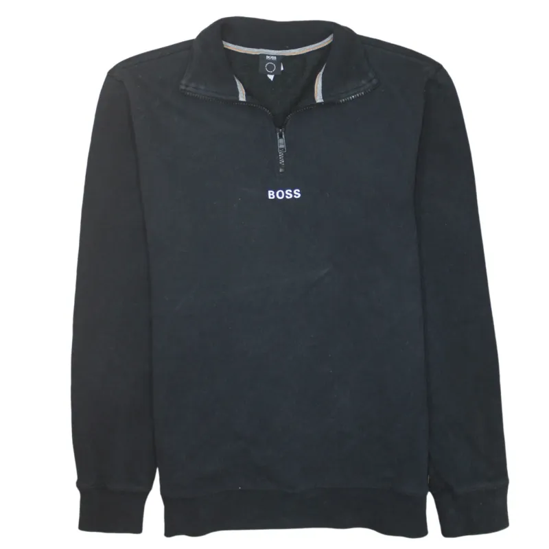 HUGO BOSS Black Quarter Zip Sweatshirt Men's Medium Embroidered Boss Logo Pullover Top sold by Vintage Club