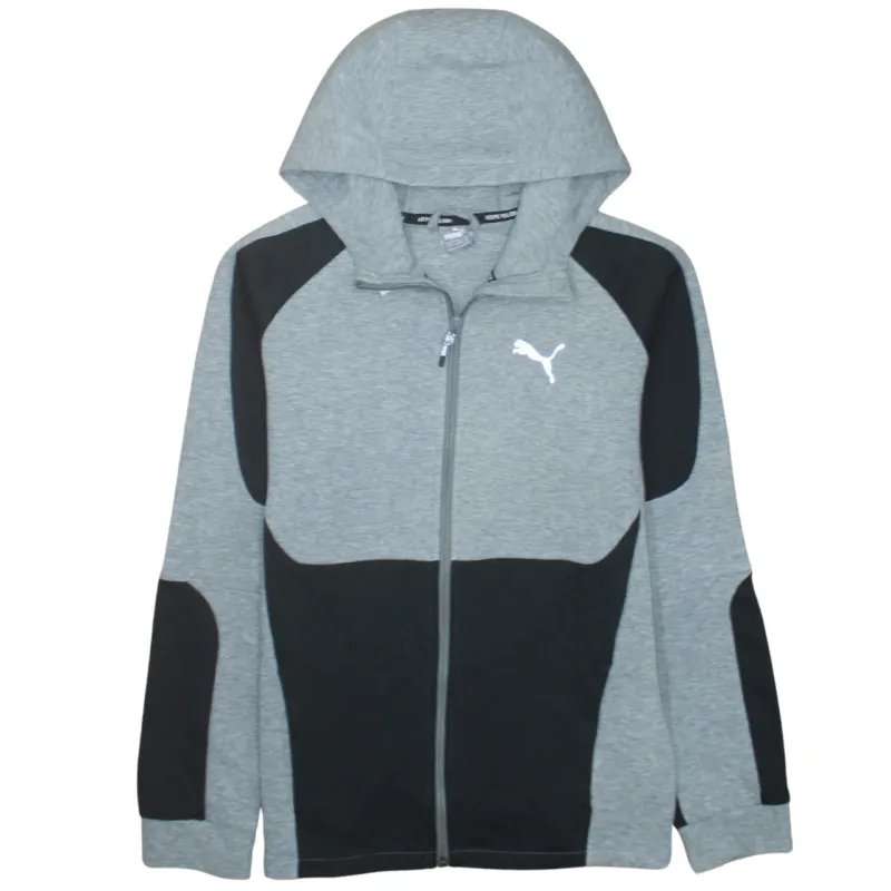Puma Grey Black Full Zip Hoodie Women’s XLarge Printed Logo Panelled Sports Top Sweatshirt made by Puma