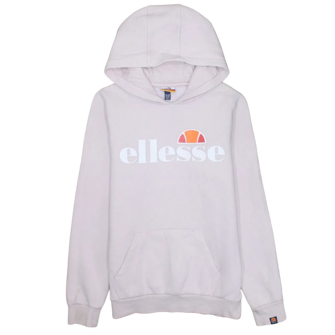 Ellesse Light Pink Hoodie Women’s Medium Printed Front Logo Pouch Pocket Pullover Sweatshirt sold by Vintage Club