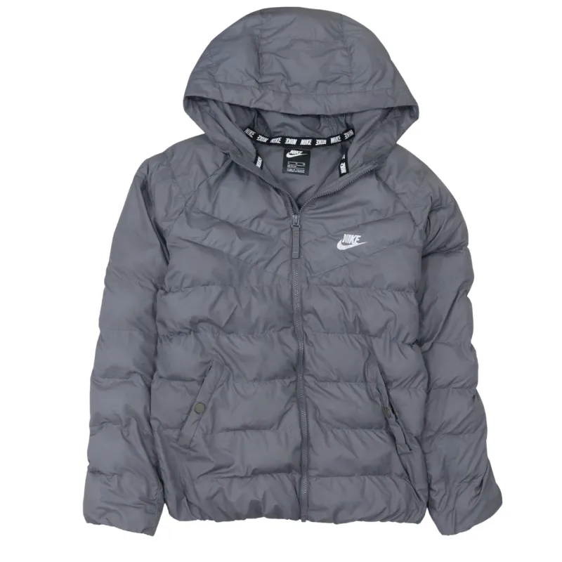 Nike Grey Puffer Jacket Women’s XLarge Hooded Zip Embroidered Swoosh Pockets Coat sold by Vintage Club