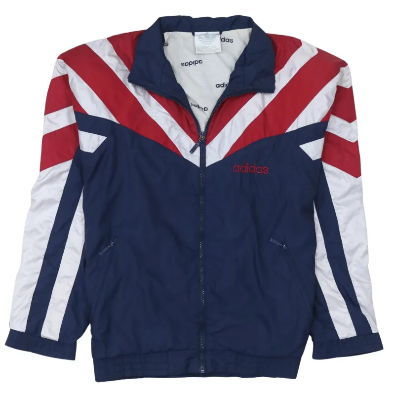 Adidas Navy Red Windbreaker Jacket Men's Medium Printed Logo Striped Sleeves Track Top sold by Vintage Club