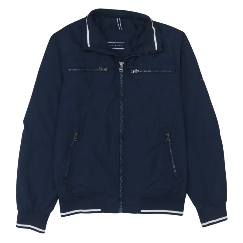 Tommy Hilfiger Navy Blue Windbreaker Jacket Men's Small Zip Pockets Ribbed Trim Outerwear sold by Vintage Club