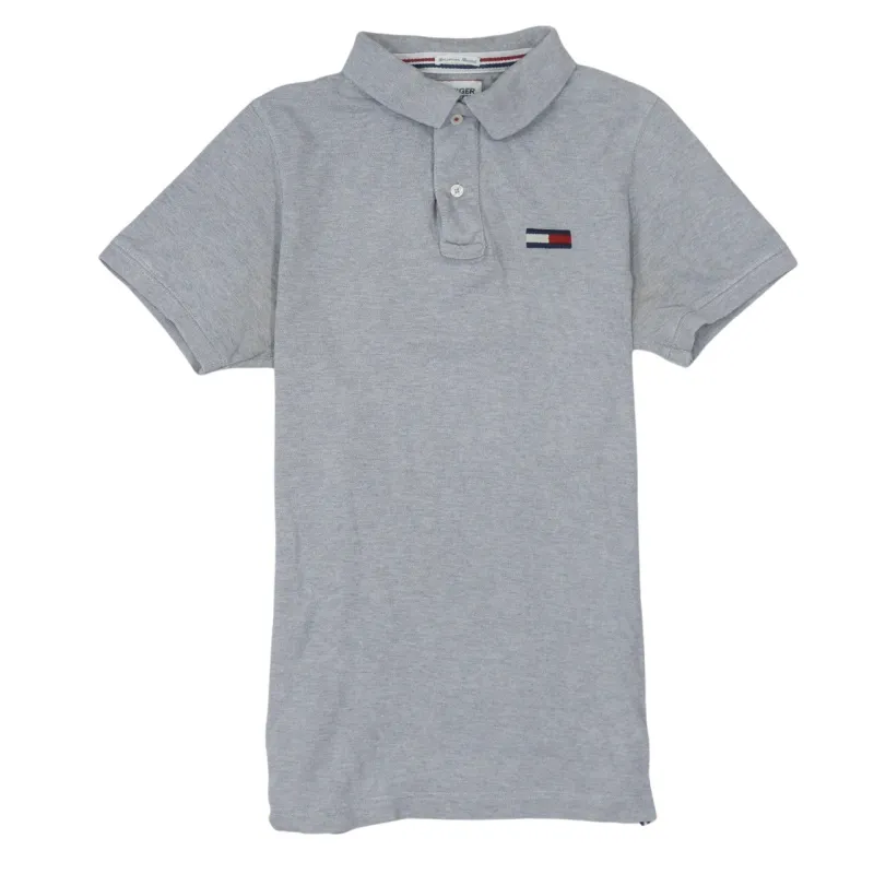 Tommy Hilfiger Light Grey Polo Shirt Women’s Small Embroidered Flag Logo Short Sleeve Top sold by Vintage Club