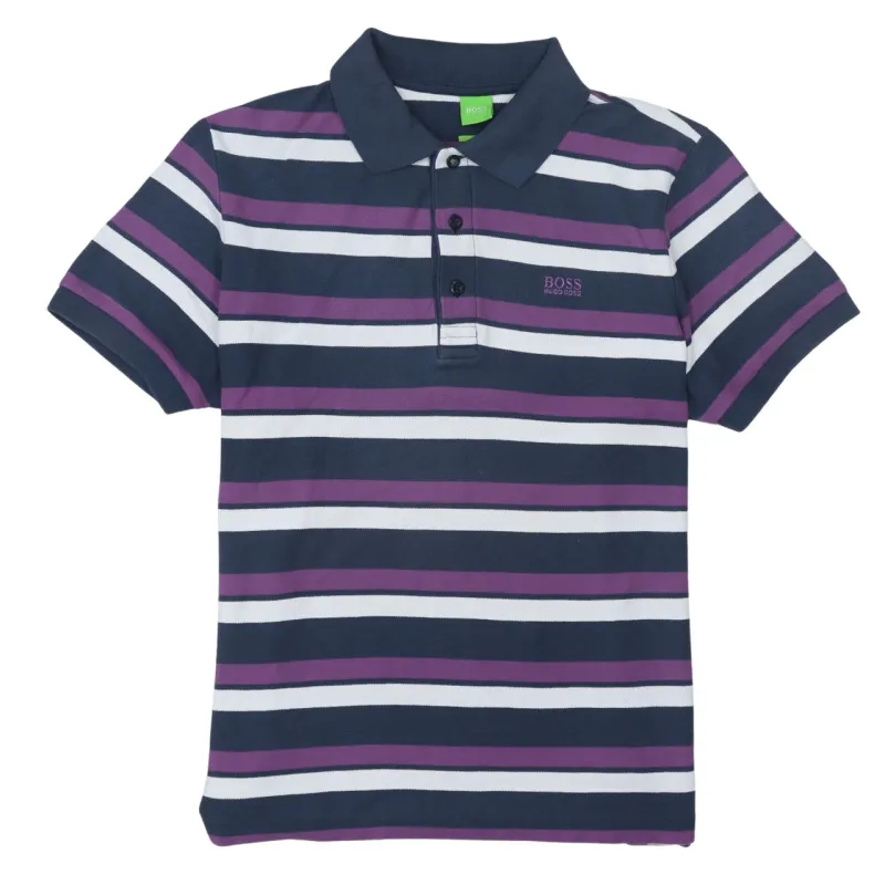 HUGO BOSS Navy Purple Stripe Polo Shirt Women’s XLarge Embroidered Logo Short Sleeve Top made by Hugo Boss