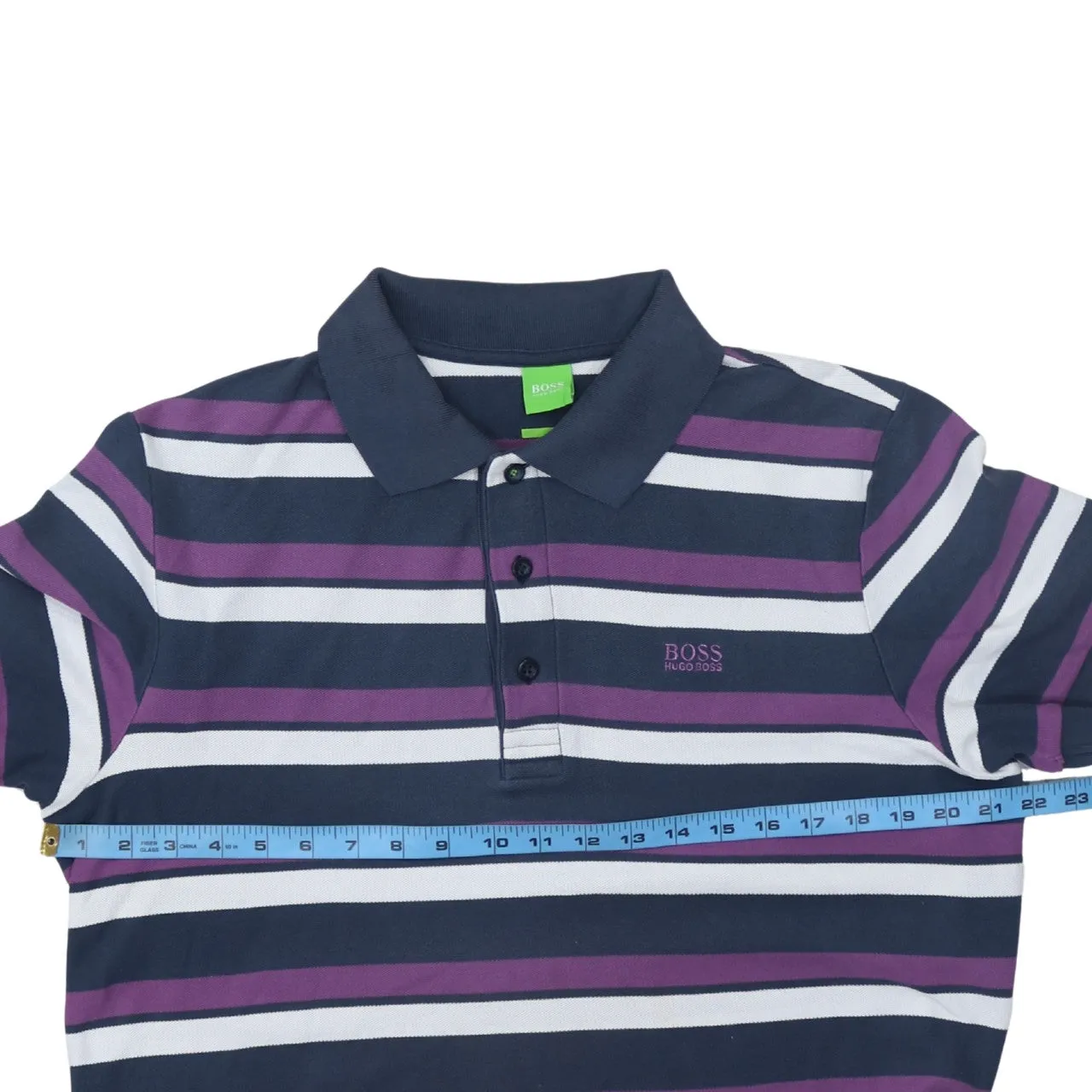 HUGO BOSS Navy Purple Stripe Polo Shirt Women’s XLarge Embroidered Logo Short Sleeve Top sold by Vintage Club product image thumbnail 5