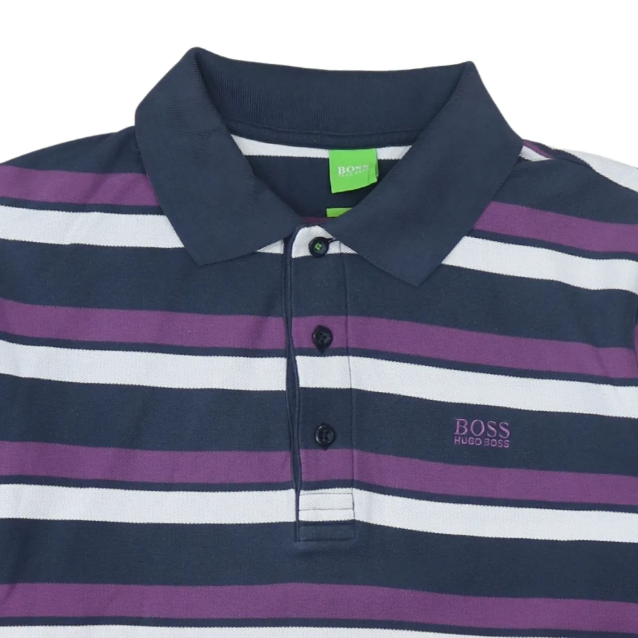 HUGO BOSS Navy Purple Stripe Polo Shirt Women’s XLarge Embroidered Logo Short Sleeve Top sold by Vintage Club product image thumbnail 3