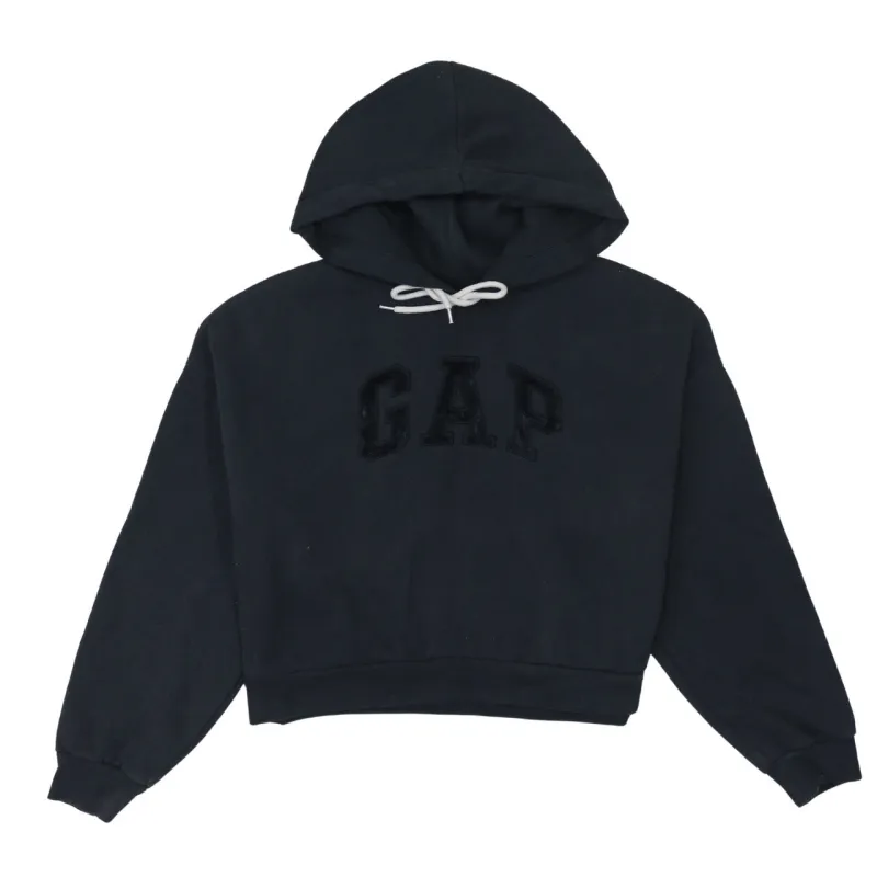 Gap Black Hoodie Women’s Small Cropped Fleece Pullover Embroidered Logo Sweatshirt sold by Vintage Club