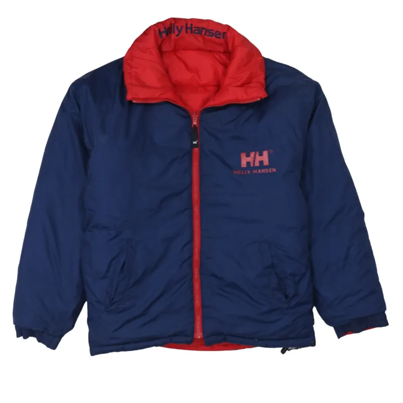 Helly Hansen Navy Blue Puffer Jacket Men's Small Red Lining Big Back Logo Zip Windbreaker made by Helly Hansen