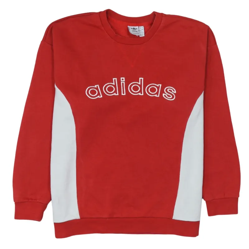 Adidas Red White Sweatshirt Women's XLarge Embroidered Logo Colour Block Crewneck Pullover sold by Vintage Club