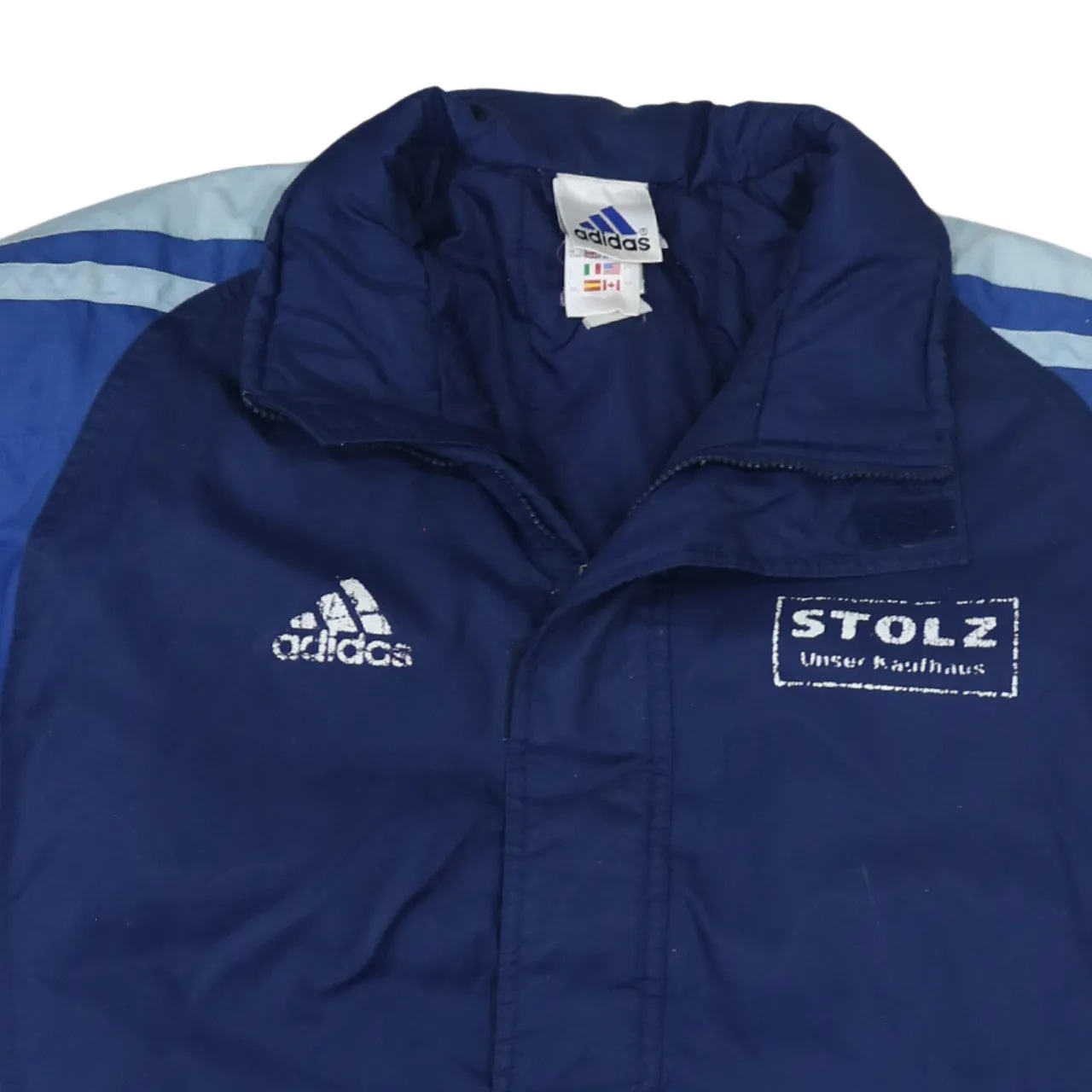 Adidas Navy Blue Windbreaker Jacket Men's XLarge Embroidered Logos Contrast Panels Sports Coat sold by Vintage Club product image thumbnail 3