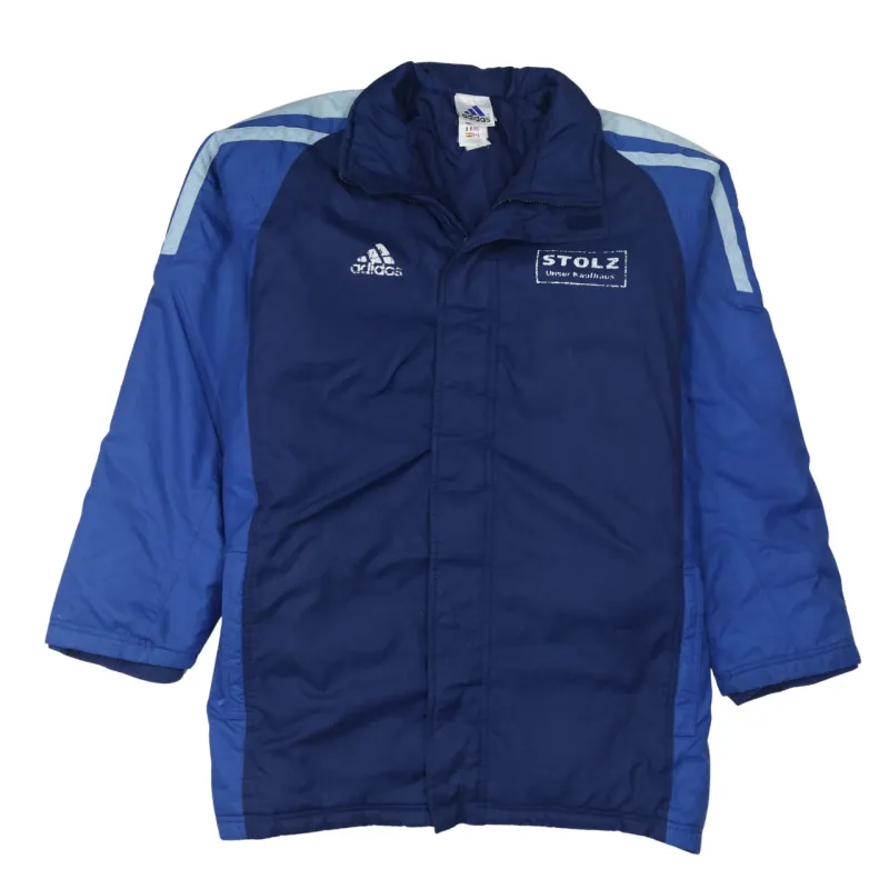 Adidas Navy Blue Windbreaker Jacket Men's XLarge Embroidered Logos Contrast Panels Sports Coat made by Adidas
