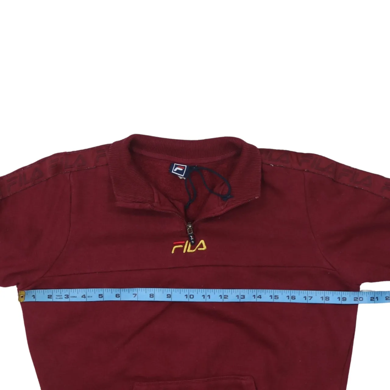 Fila Burgundy Red Sweatshirt Men's Small Quarter Zip Embroidered Logo Tape Sleeves Pullover sold by Vintage Club product image thumbnail 5