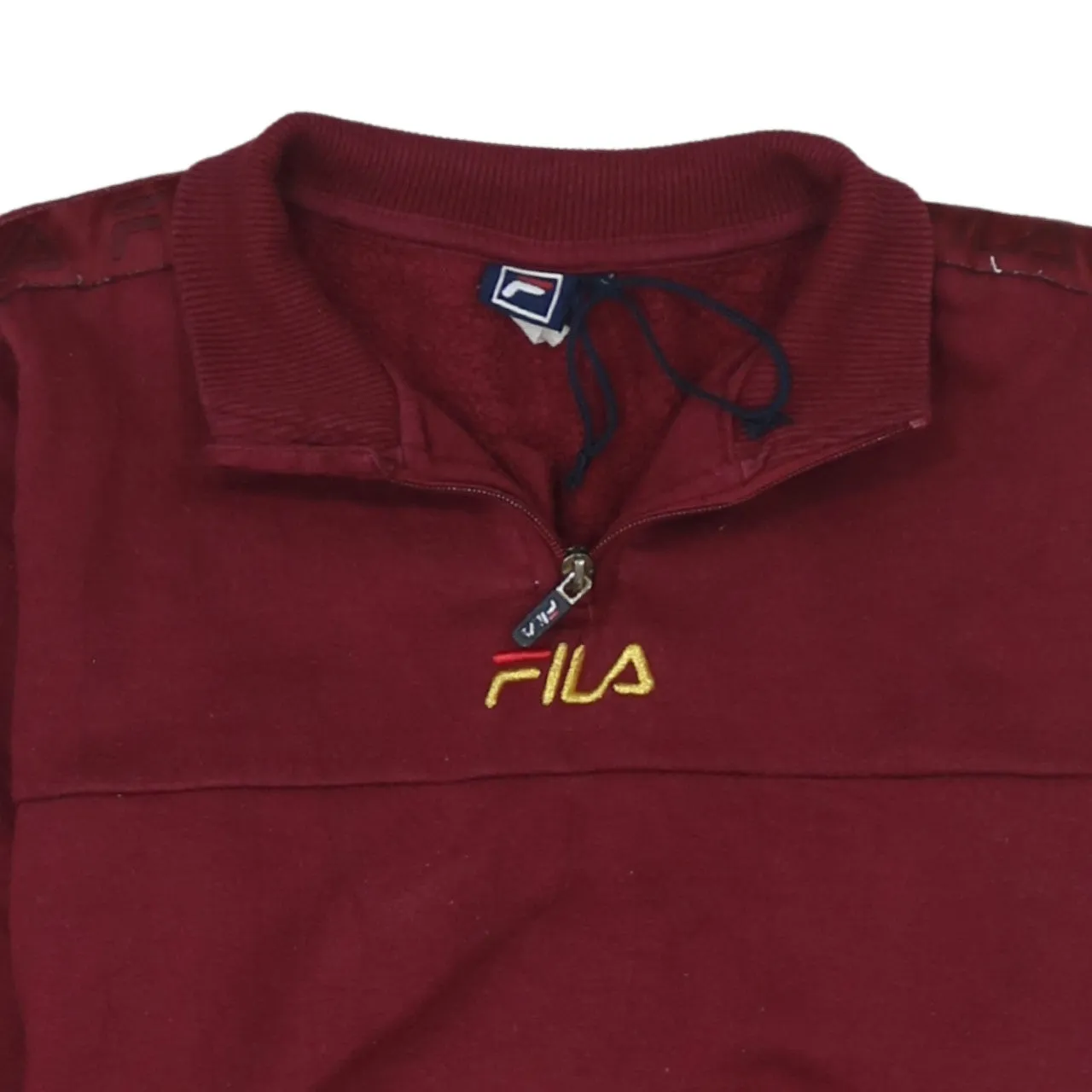Fila Burgundy Red Sweatshirt Men's Small Quarter Zip Embroidered Logo Tape Sleeves Pullover sold by Vintage Club product image thumbnail 3