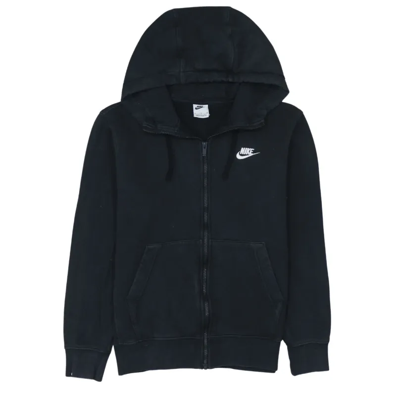 Nike Black Full Zip Hoodie Men's Small Embroidered Swoosh Logo Split Pocket Sweatshirt sold by Vintage Club
